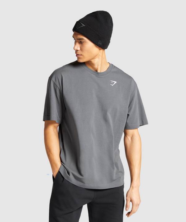Panske Tricka Gymshark Essential Oversized Tmavo Siva | NE0587346